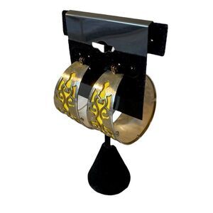 Super Funky Bright Yellow & Silver Toned Stencil Hoops.